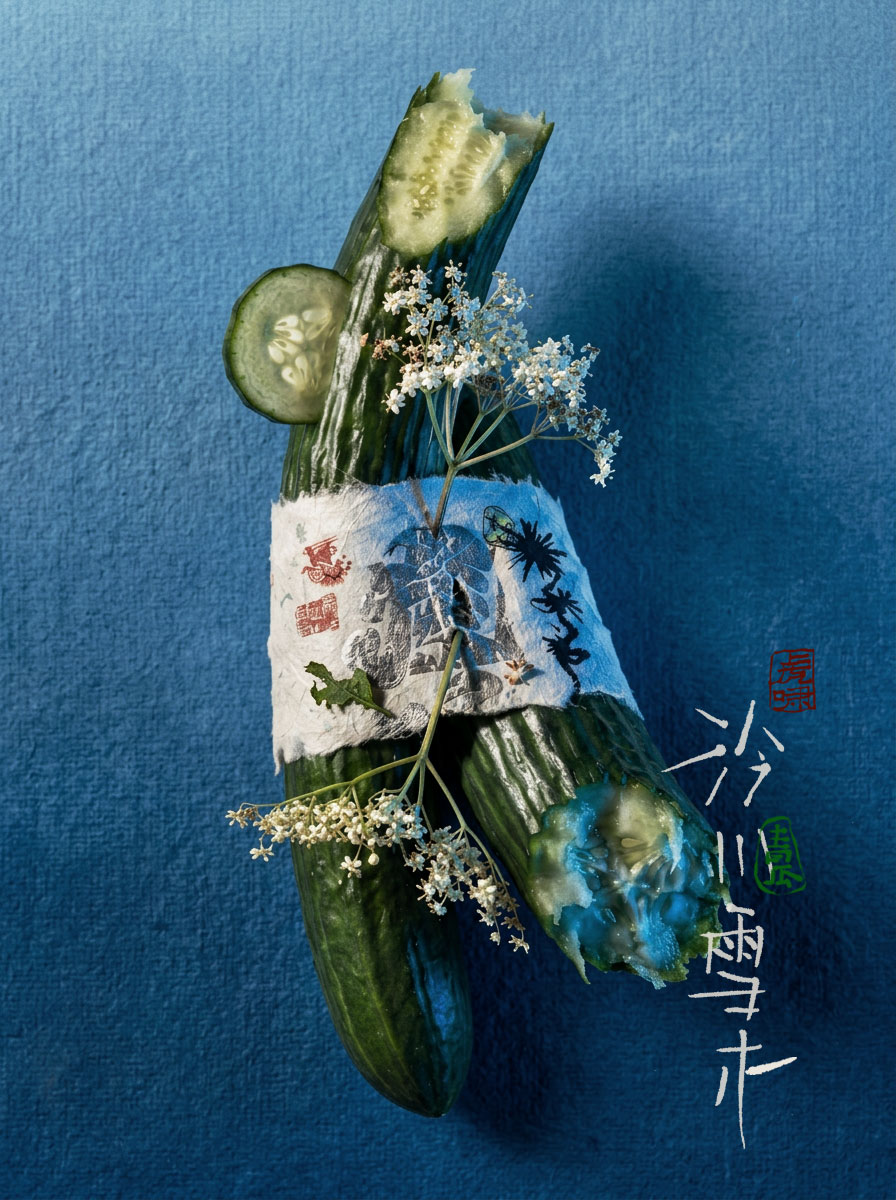 蓝色背景上的青瓜创意视觉